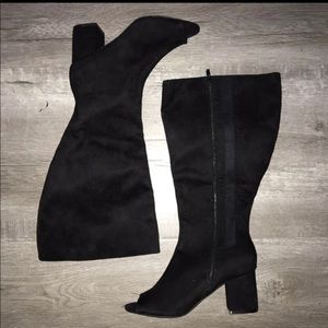 COPY - New Wide Calf Black Suede open toed boots